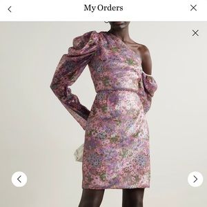 LES RÊVERIES
One-shoulder floral-print sequined chiffon mini dress, size 12 NWT